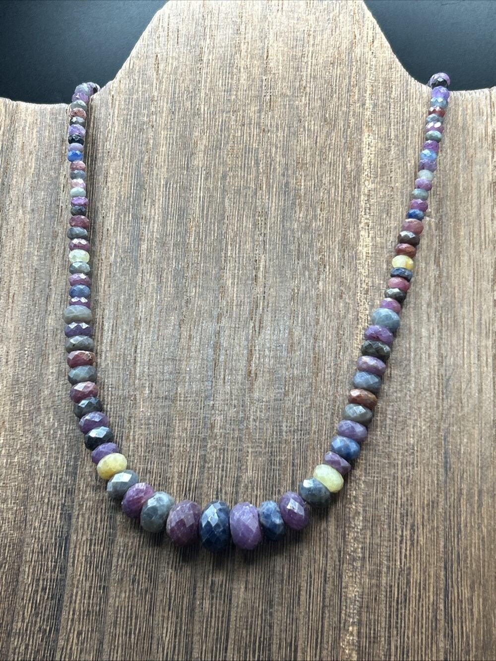 Multicolored Sapphire Graduated Bead Necklace With Sterling Silver Findings